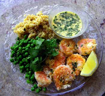Shrimp, which is lightly seasoned and cooked with only a spray of oil, are OK for a cholesterol sufferer to enjoy occasionally.